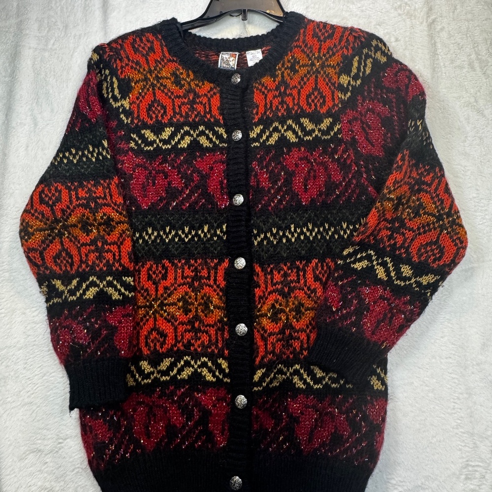 Alison H Cardigan Sweater Womens Size Small Multicolor Mohair Wool Grandmacore